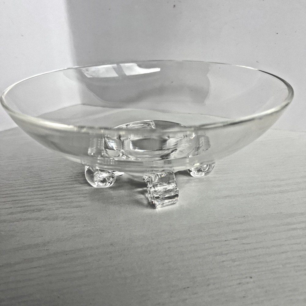 Steuben Signed Art Glass Footed Bowl 10in Clear Centerpiece Chip Vintage MCM
